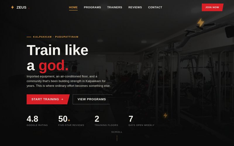 Zeus Fitness Studio website preview
