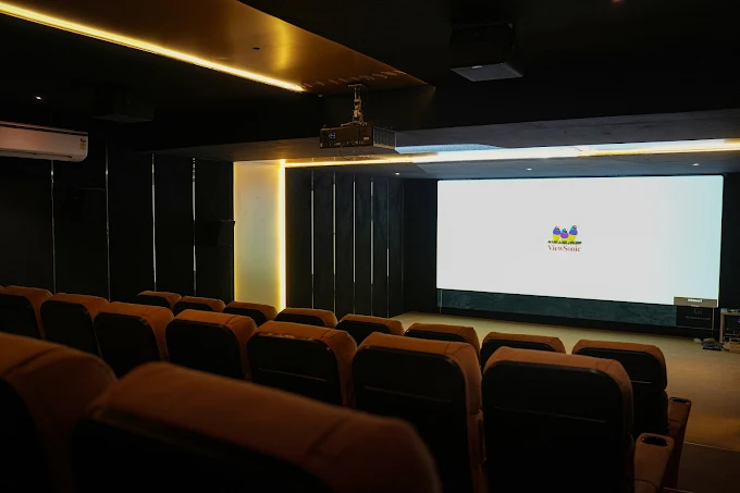 View of the Cinimini theatre screen from the back row