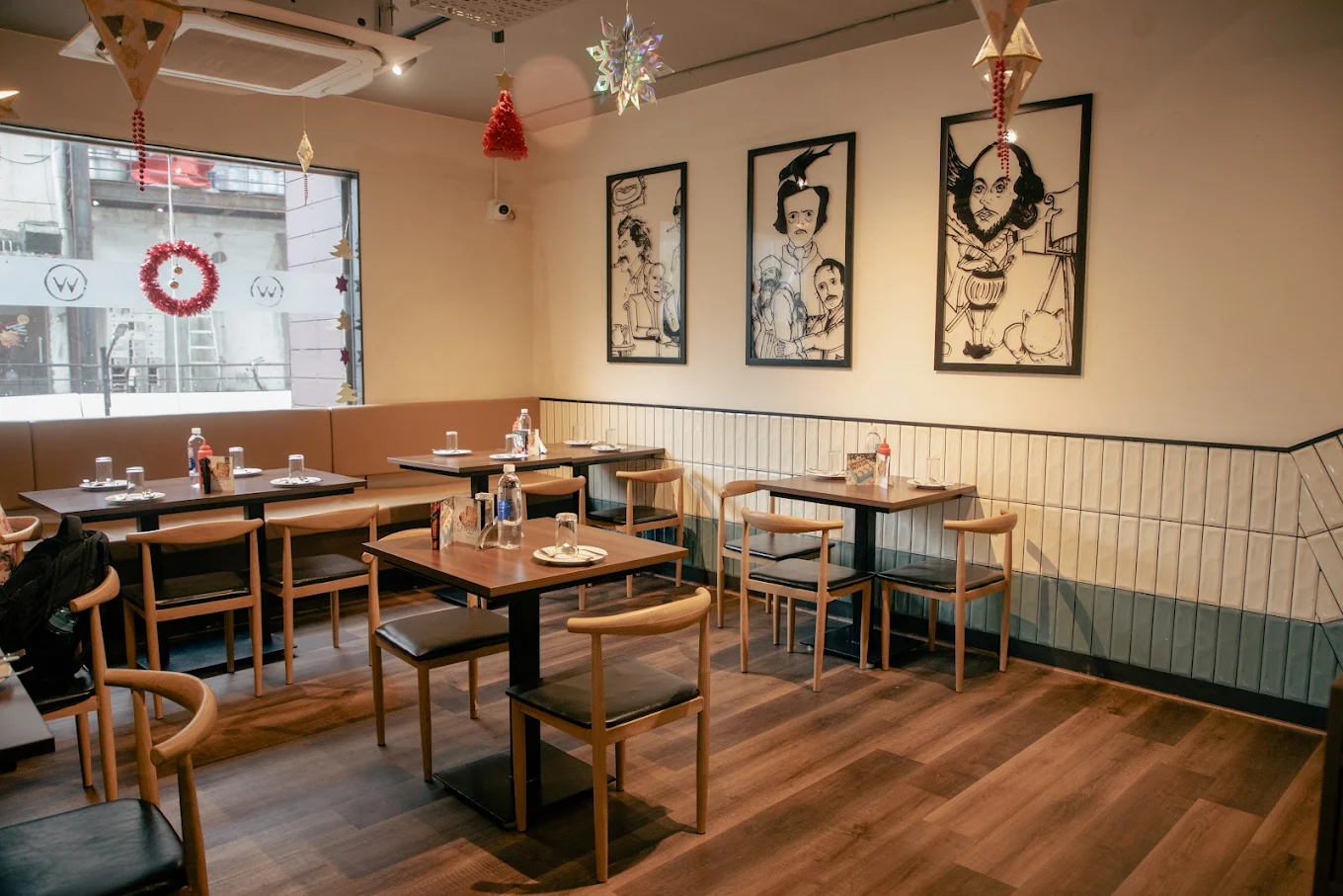 Seating area with literary wall art