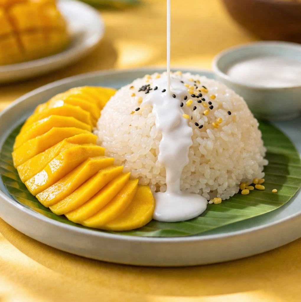 Mango sticky rice with coconut cream